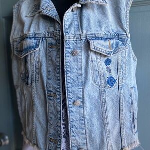 Denim Vest with Embroidered Details